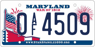 MD license plate 0AF4509