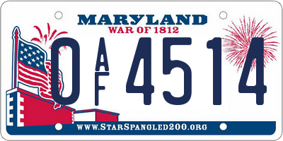 MD license plate 0AF4514