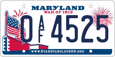 MD license plate 0AF4525