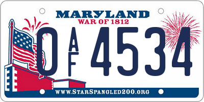 MD license plate 0AF4534