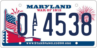 MD license plate 0AF4538
