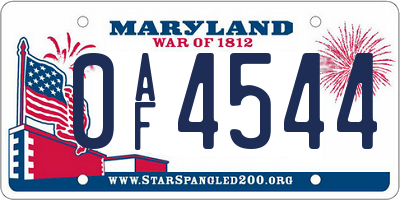 MD license plate 0AF4544