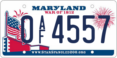 MD license plate 0AF4557