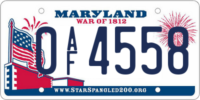 MD license plate 0AF4558