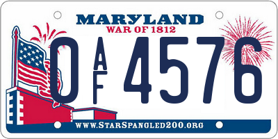 MD license plate 0AF4576