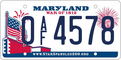 MD license plate 0AF4578