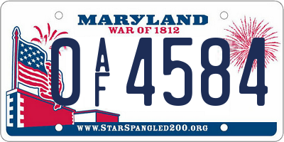 MD license plate 0AF4584