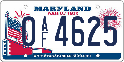 MD license plate 0AF4625