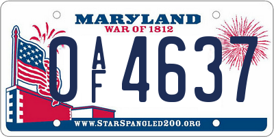 MD license plate 0AF4637