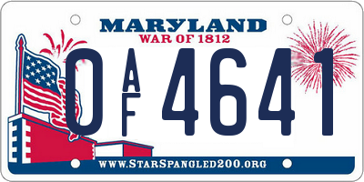 MD license plate 0AF4641