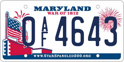 MD license plate 0AF4643