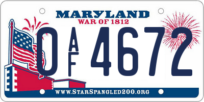 MD license plate 0AF4672