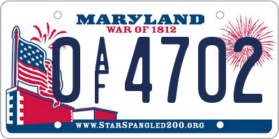 MD license plate 0AF4702