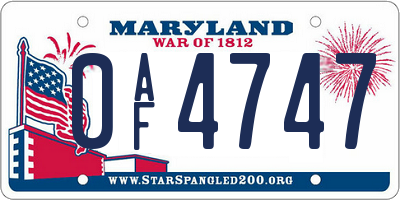 MD license plate 0AF4747