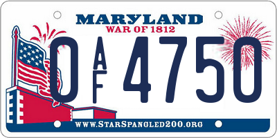 MD license plate 0AF4750