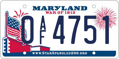 MD license plate 0AF4751