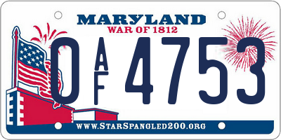MD license plate 0AF4753