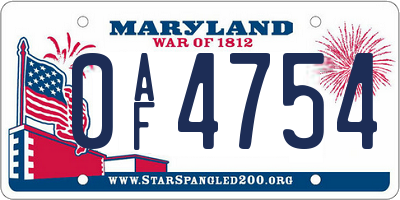 MD license plate 0AF4754