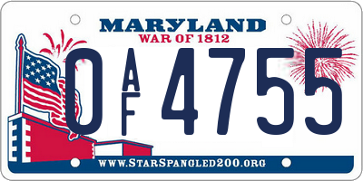 MD license plate 0AF4755