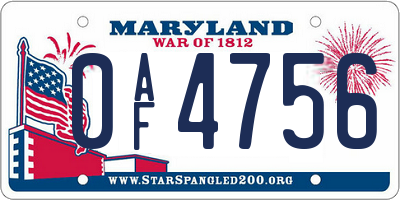 MD license plate 0AF4756
