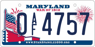 MD license plate 0AF4757