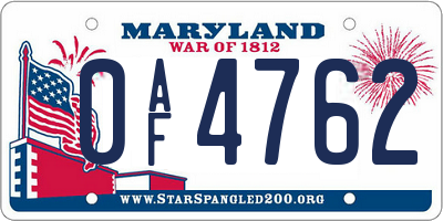 MD license plate 0AF4762