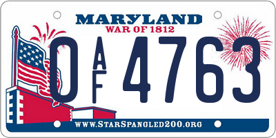 MD license plate 0AF4763