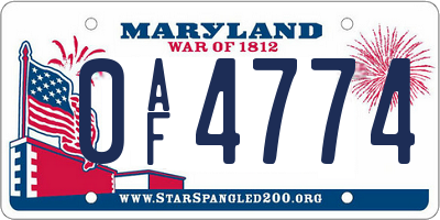 MD license plate 0AF4774