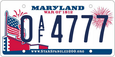 MD license plate 0AF4777