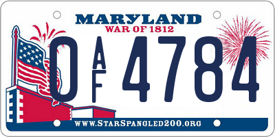 MD license plate 0AF4784