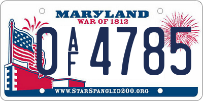 MD license plate 0AF4785