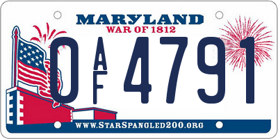 MD license plate 0AF4791