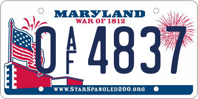 MD license plate 0AF4837