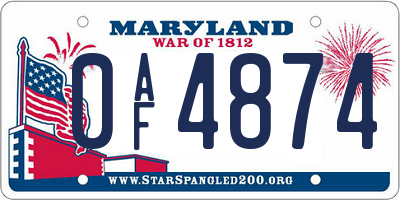 MD license plate 0AF4874