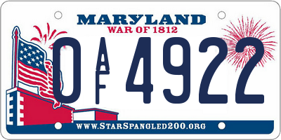 MD license plate 0AF4922
