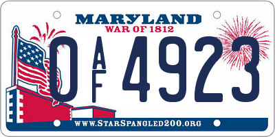 MD license plate 0AF4923