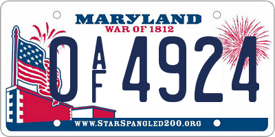 MD license plate 0AF4924