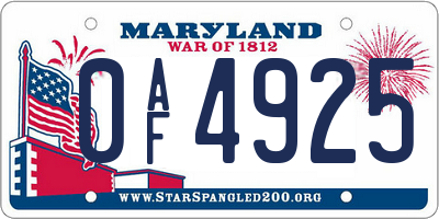 MD license plate 0AF4925