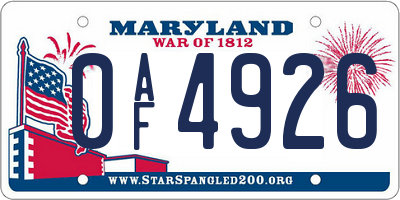 MD license plate 0AF4926