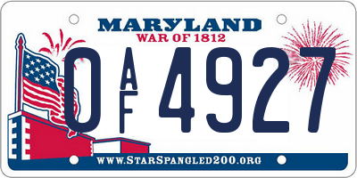 MD license plate 0AF4927