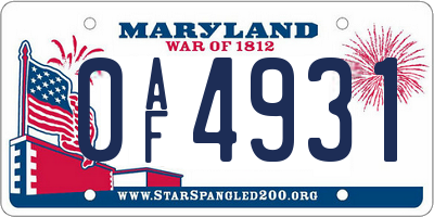 MD license plate 0AF4931