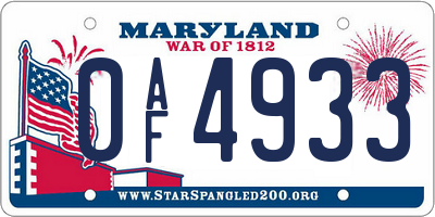 MD license plate 0AF4933