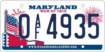 MD license plate 0AF4935