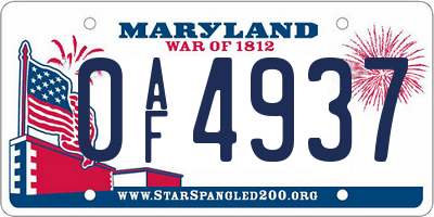 MD license plate 0AF4937