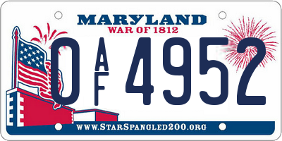MD license plate 0AF4952