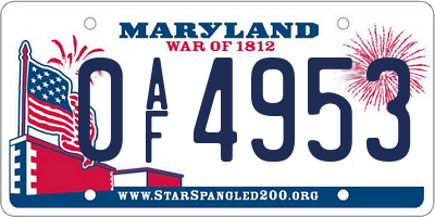 MD license plate 0AF4953