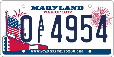 MD license plate 0AF4954