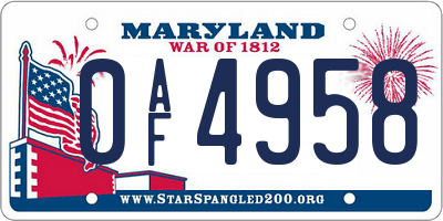 MD license plate 0AF4958