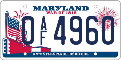 MD license plate 0AF4960