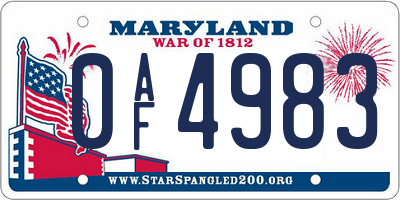 MD license plate 0AF4983